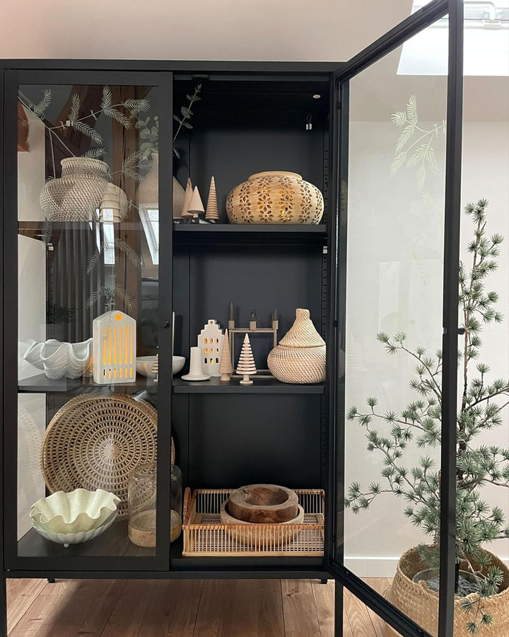 Rattankorb bemalt, mit Deckel und Griff 25 cm Aufbewahrung natur Bila