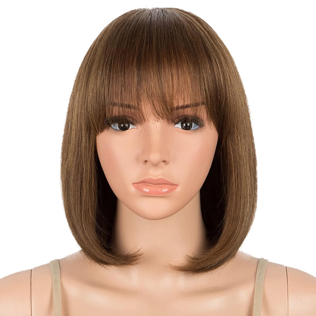 DÉBUT Echthaar Perücke mit Pony kurz Perücke Bob Pixie 10A brasilianisches Virgin Remy Hair 25 cm 10