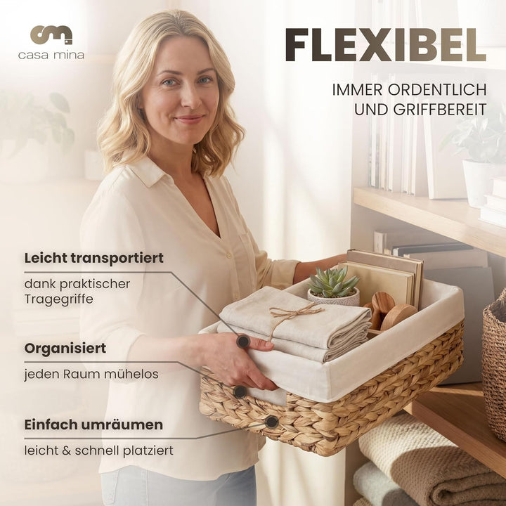 Casa Mina Korb Aufbewahrung L44xW30xH16cm 100% natürlich aus Wasserhyazinthe I Dekorative Körbe Aufb