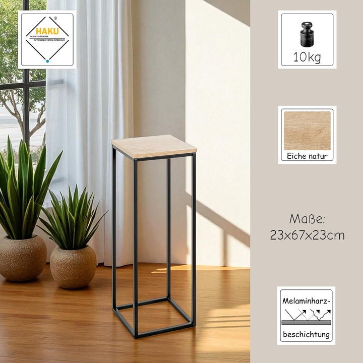 HAKU Blumensäule Eiche Natur, schwarz, MDF, Metall - Masse: B 23 x H 67 x T 23 cm, Style: Modern, B