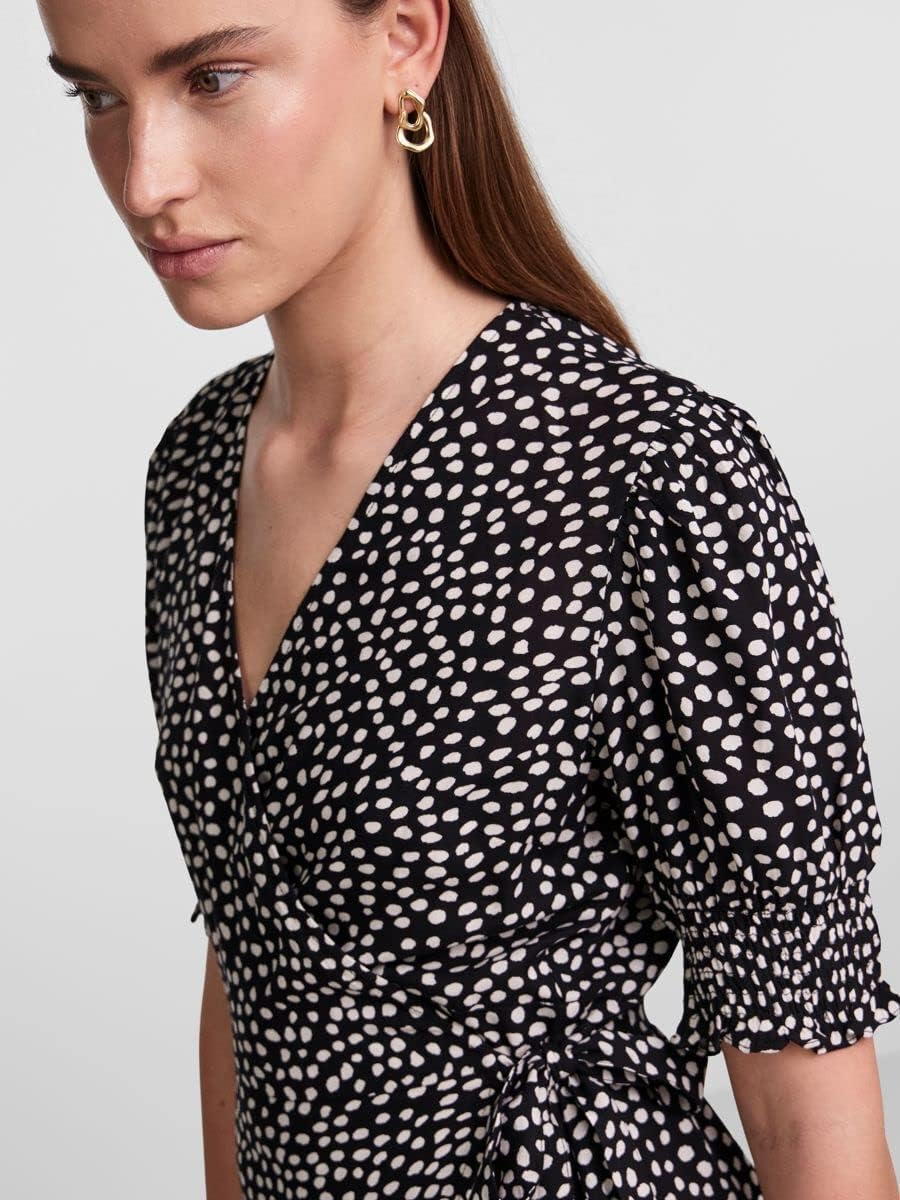 PIECES Damen Pctala 2/4 Wrap Dress Noos Bc S Black/Aop:dot, S Black/Aop:dot
