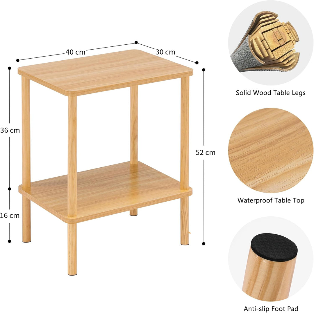 APICIZON Beistelltisch Holz, 2 Tier Nachttisch Schmal, 40x30x52cm, Beistelltisch Klein mit Stauraum,