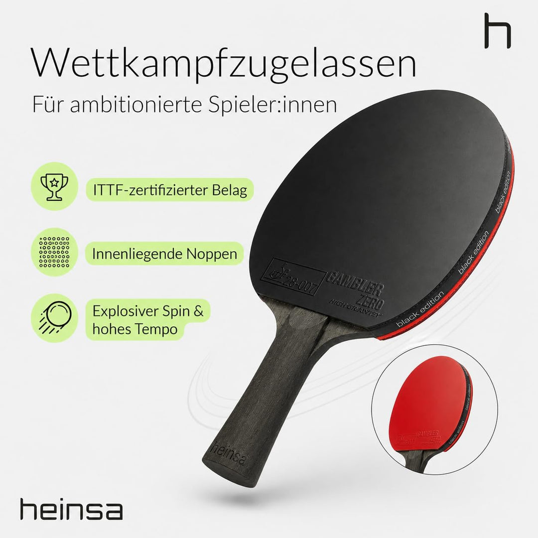 heinsa Carbon Profi Tischtennisschläger ITTF Wettkampf zugelassen Black Edition aus Lichtnussbaum mi