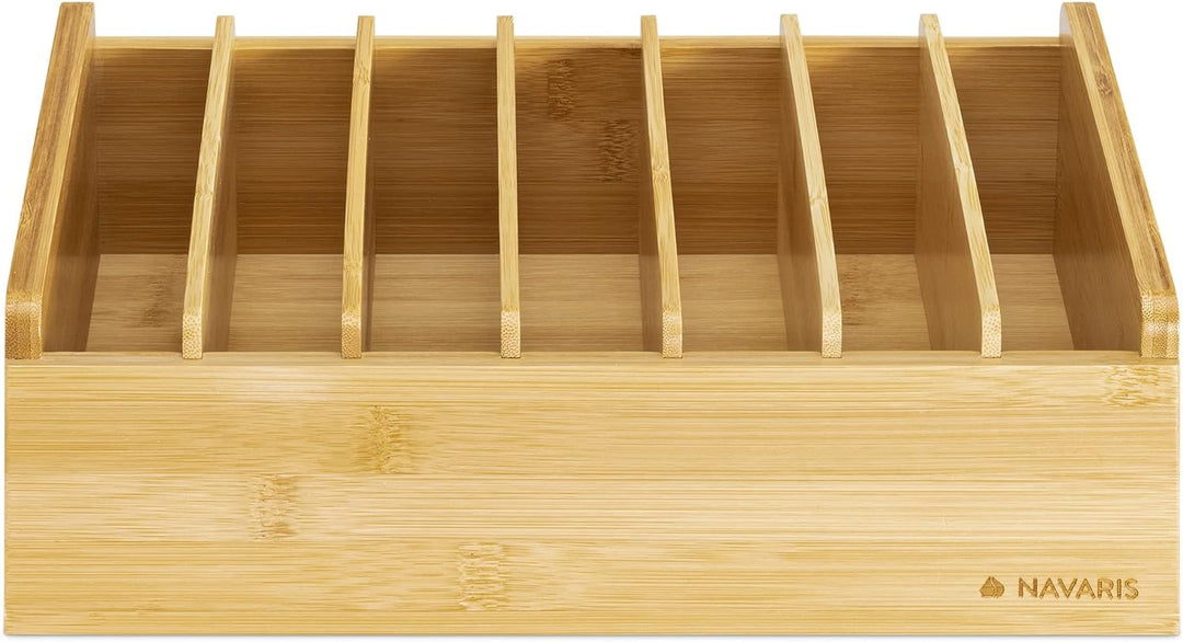 Navaris Deckelhalter aus Bambus - 7 Fächer verstellbar - Aufbewahrung für Deckel - Küchen Organizer