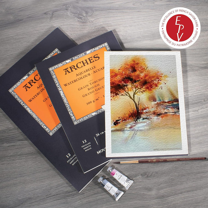 Arches 1795103 Aquarellpapier im Block (26 x 36 cm, Kopfgeleimt, 300g/m² Feinkorn) 12 Blatt naturwei