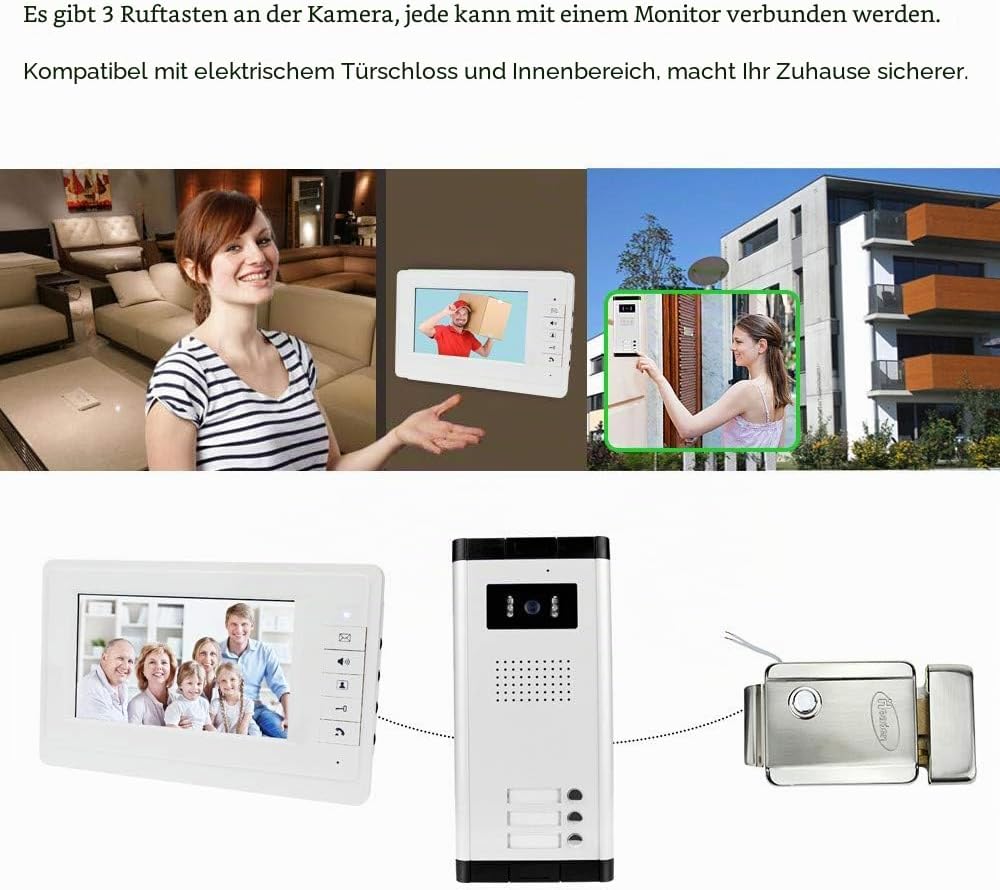 uoweky Video-Türsprechanlage, 17,8 cm, Farbkabelgebunden, Infrarot-Türsystem, Nachtsichtkamera, 720p