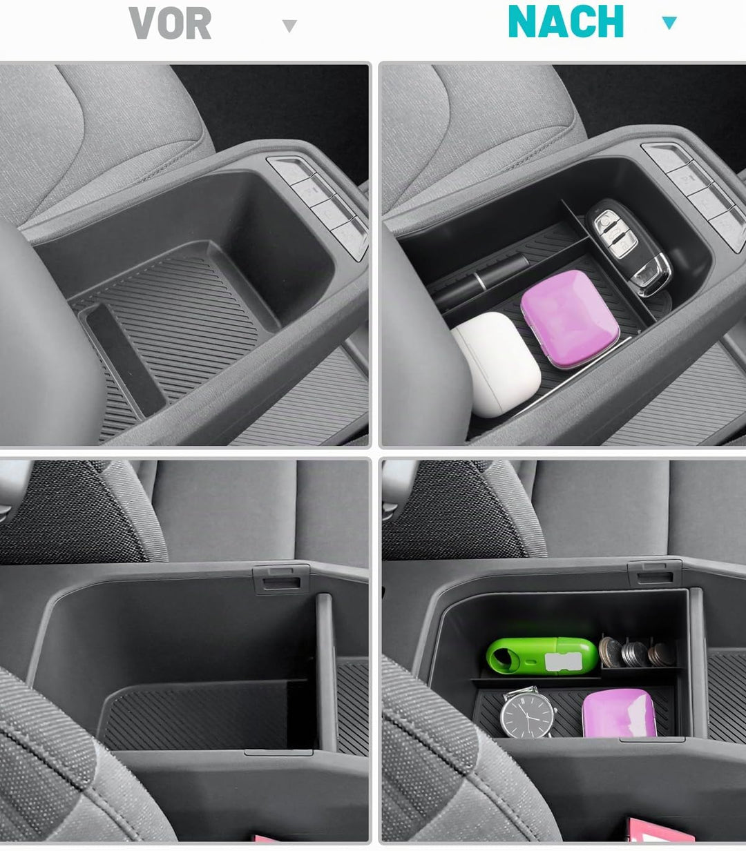 [2 Stück] CDEFG Kompatibel mit Kia EV3 2025 2026 Mittelkonsole Organizer + Armlehne Aufbewahrungsbox