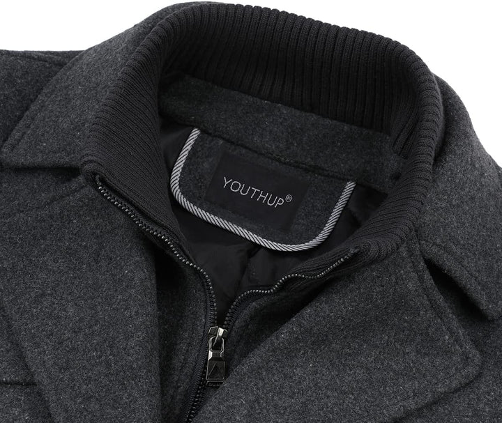 YOUTHUP Herren Wollmantel Dick Winter Kurzmantel Regular Fit Wintermantel Freizeit Herrenmantel Über