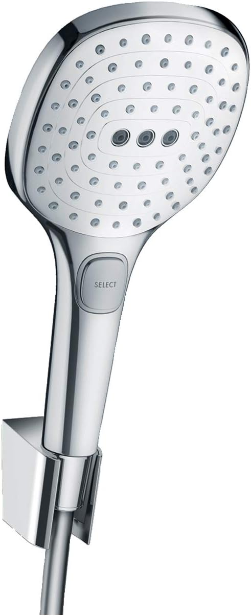 hansgrohe Raindance Select E 120 Duschkopf, inkl. Duschkopfhalterung, 3 Strahlarten, Weiss/Chrom Set