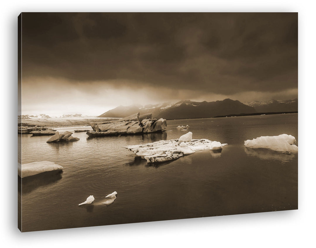 deyoli düstere Eislandschaft Format: 80x60 Effekt: Sepia als Leinwand, Motiv fertig gerahmt auf Echt