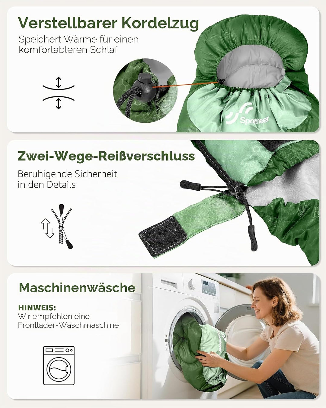 Sportneer Schlafsack Outdoor，Schlafsack 3-4 Jahreszeiten für Erwachsene &amp; Kinder – Warm, Leicht &amp; Tr