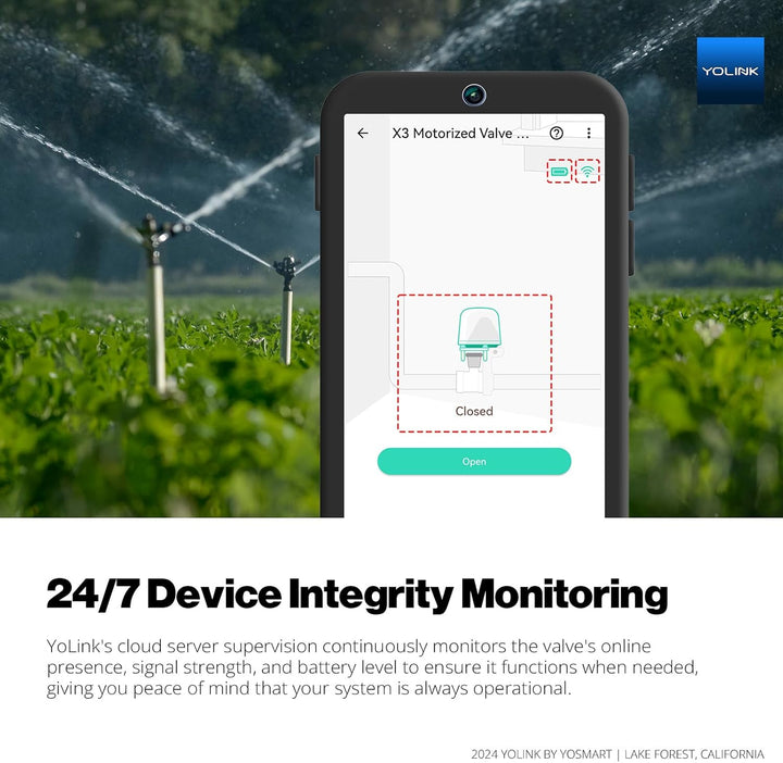 YoLink LoRa Smart Wasserleckschutzsystem, 2,5 cm Ventil, batteriebetrieben (10+ Jahre), NSF-zertifiz