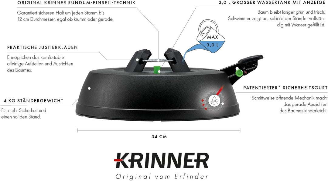 Krinner Recycling Weihnachtsbaum Christbaumständer Green Line S Schwarz 34cm inkl. Fusspedal- und Ei