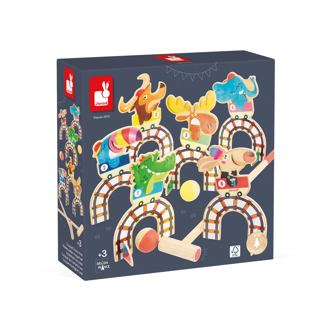 Janod - Kinder-Krocketspiel Applepop - Geschicklichkeitsspiel - 6 Tore + 2 Schläger + 2 Bälle - Förd