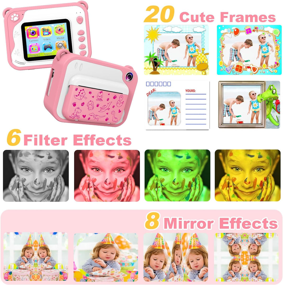 KinderKamera,DigitalKamera Print Sofortbildkamera 1080P 2.0 Zoll Bildschirm Videokamera Schwarzweiss