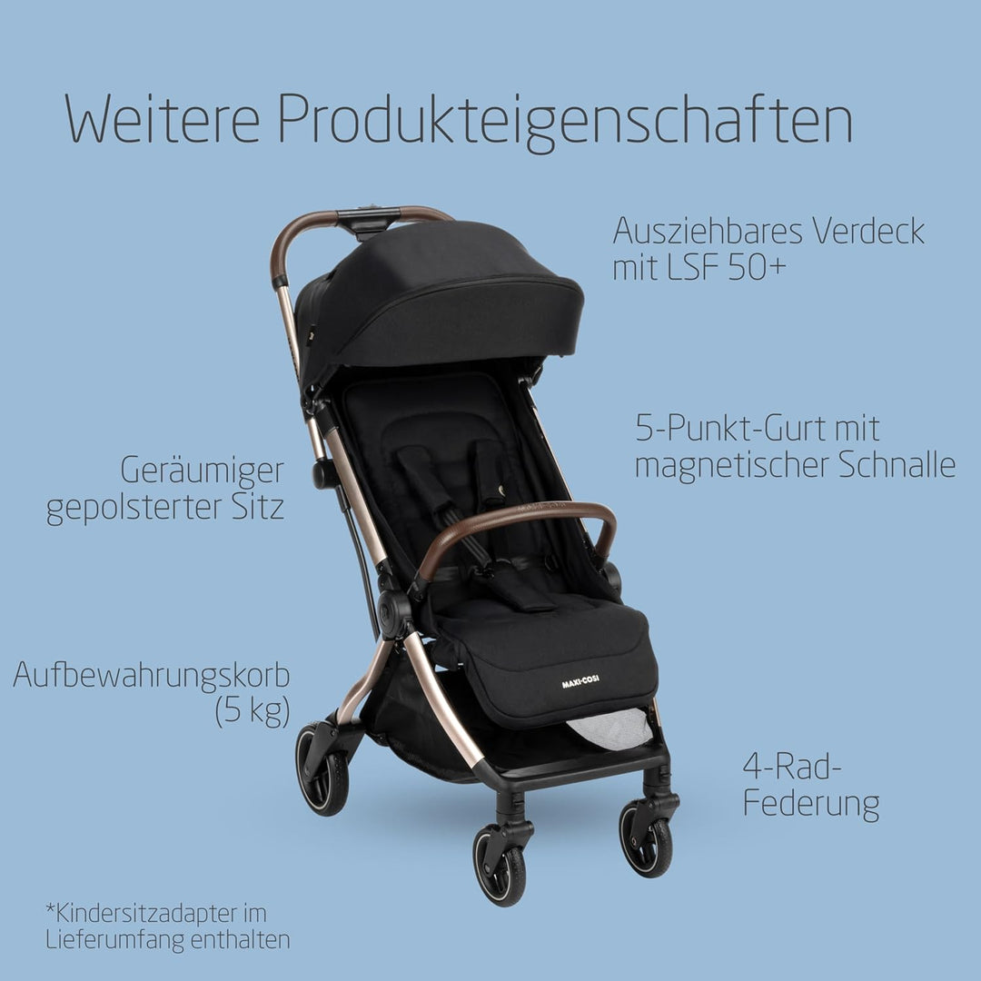Eva3 Kinderwagen, 0–4 Jahre, 0–22 kg, Baby Kinderwagen, Leicht und kompakt, Flache Liegeposition, 3