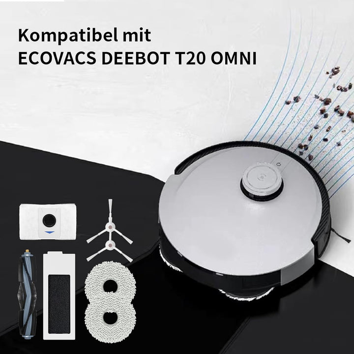 Ersatz Zubehörset für ECOVACS DEEBOT T20 Omni / T20e Omni, 1 Hauptbürste, 2 Filter,8 Seitenbürsten,4