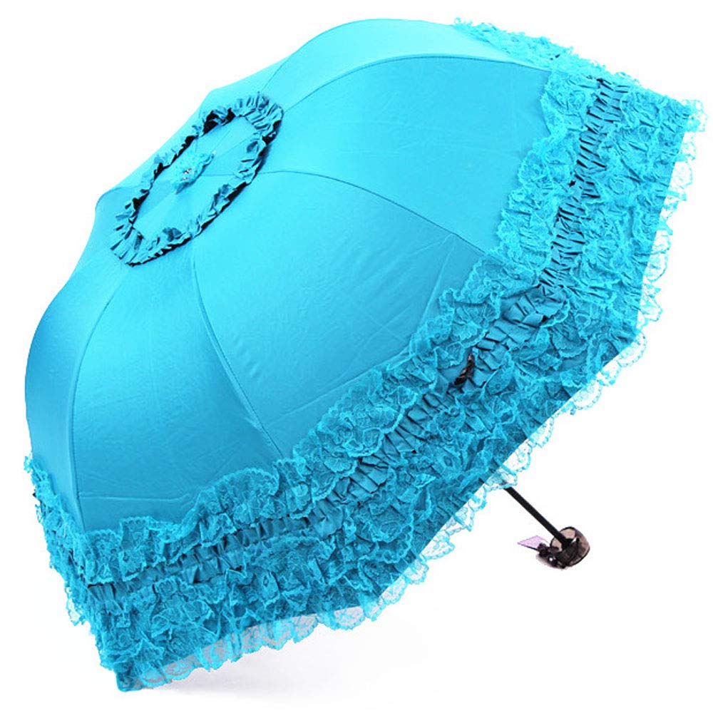 WANLIAN Prinzessin Spitze Vintage Spitze UV Sonnenschirm Falten 3D Blume Stickerei Regenschirm 3 Fal