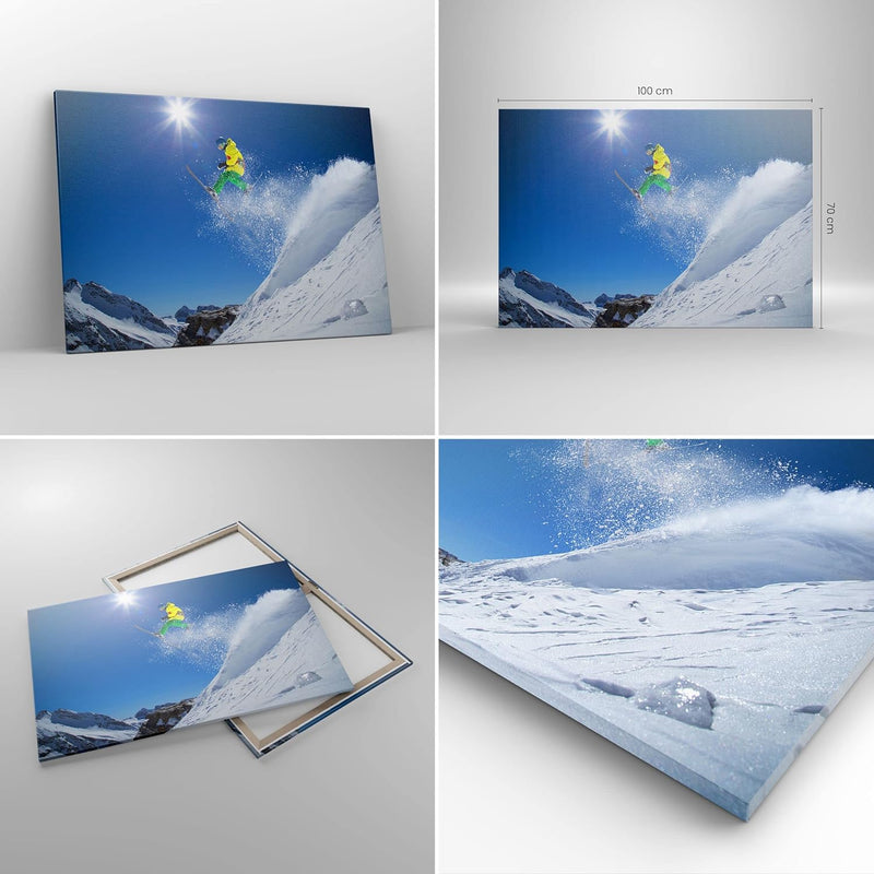 ARTTOR Bilder auf Leinwand 100x70cm Leinwandbild Ski Winter Schnee Berg Gross Wanddeko Bild Schlafzi