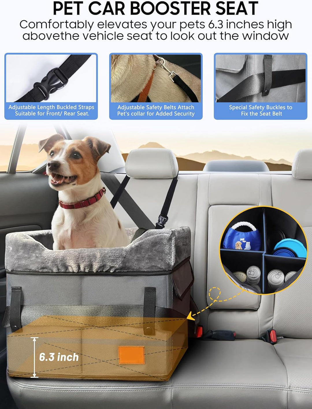 Tragbar Auto Hundesitz für Kleine Hunde Faltbarer Hunde Autositz für Vorder Rückbank,Hundekorb mit V