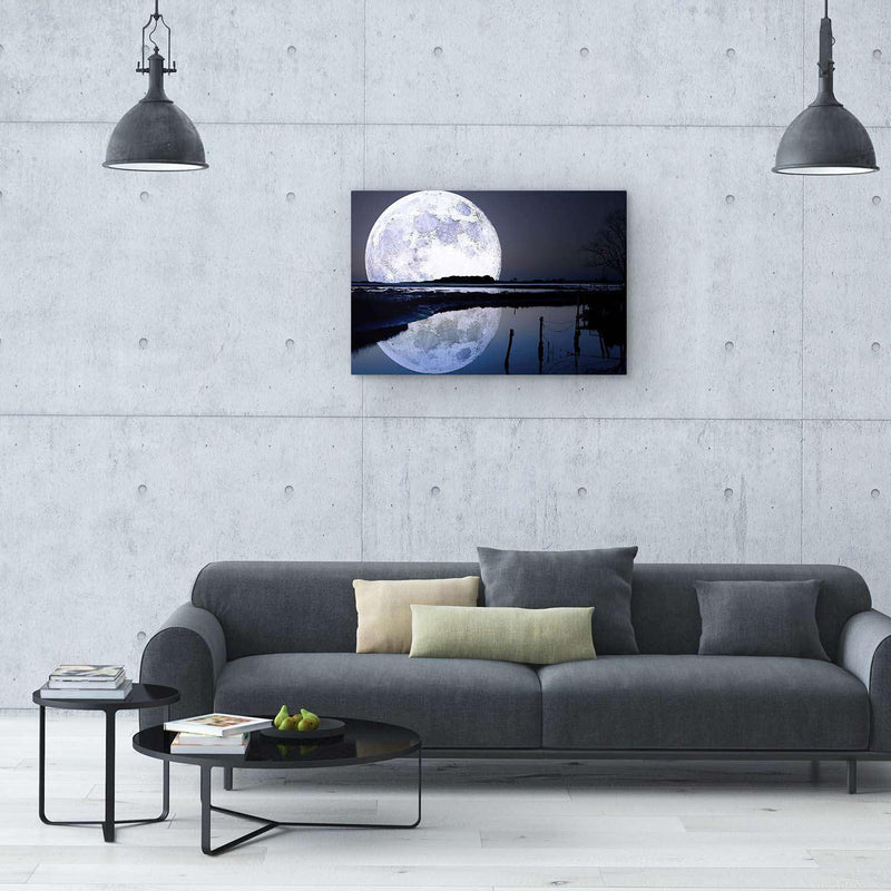 Startonight Bilder Der Vollmond im Wasser, Leinwandbilder Moderne Kunst, Landschaft Wanddeko Kunstdr