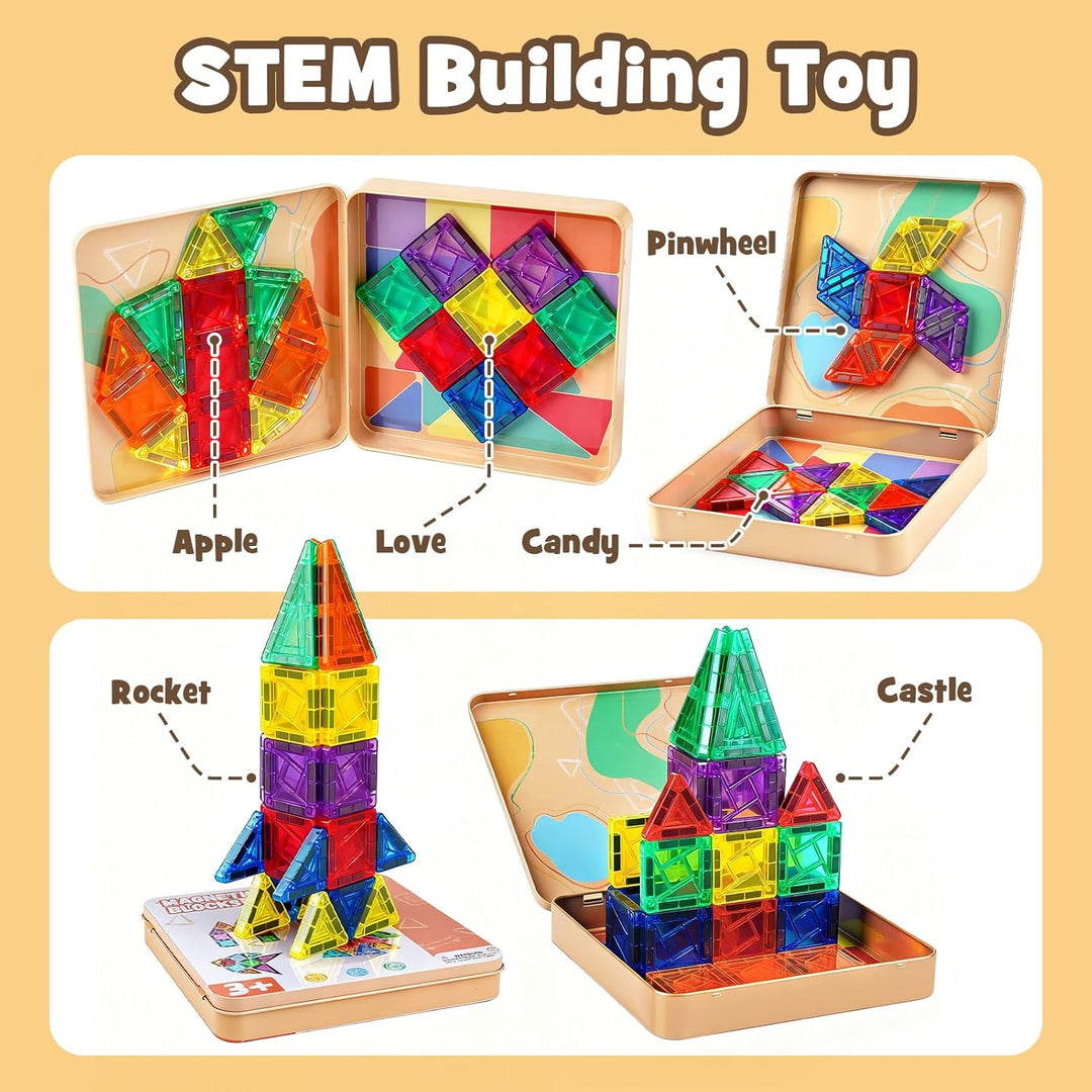 Dreamon 60PCS Mini Magnetische Bausteine Magnetbausteine Kinder Reiseset ab 3 4 5 6 Jahre Junge Mädc