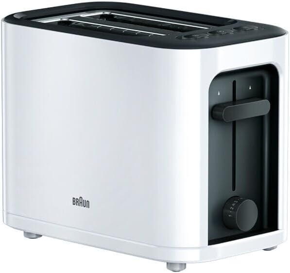 Braun Household HT3000WH Toaster, 1000 W, 2 Schlitze, abnehmbares Gitter, Kabelaufwicklung, weiss, H