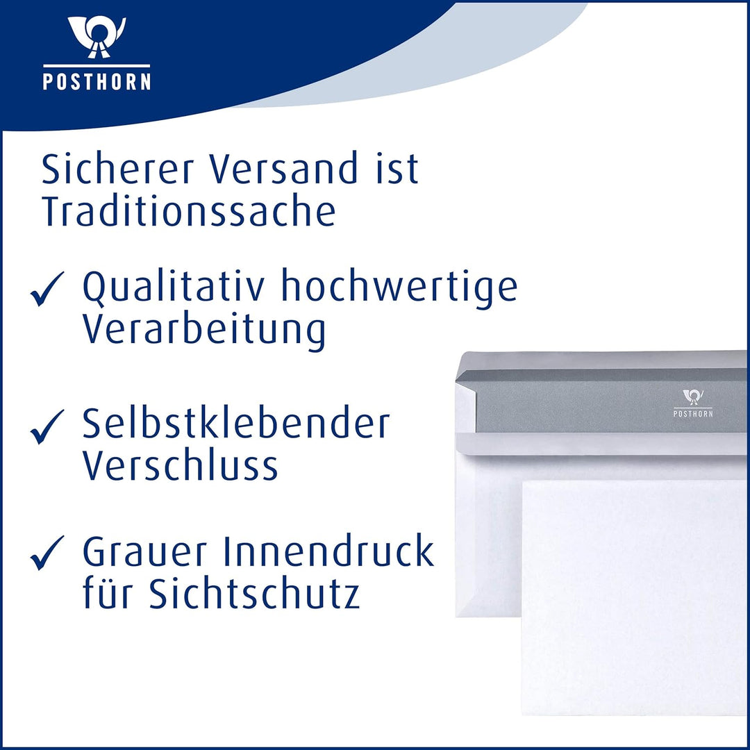 POSTHORN Briefumschlag DIN lang (100 Stück) & 100 Briefumschläge mit Fenster DIN weiss / ohne Fenste