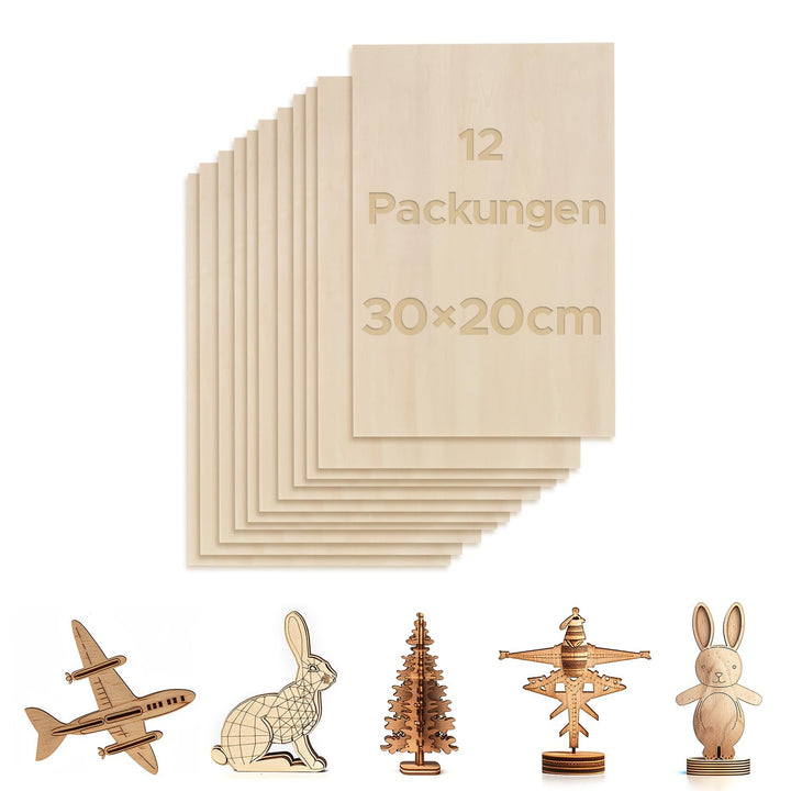 OMTech 12 Stück Lindenholzplatten 300x200x3mm Sperrholzplatten zum Basteln, Holzplatten zum Lasersch
