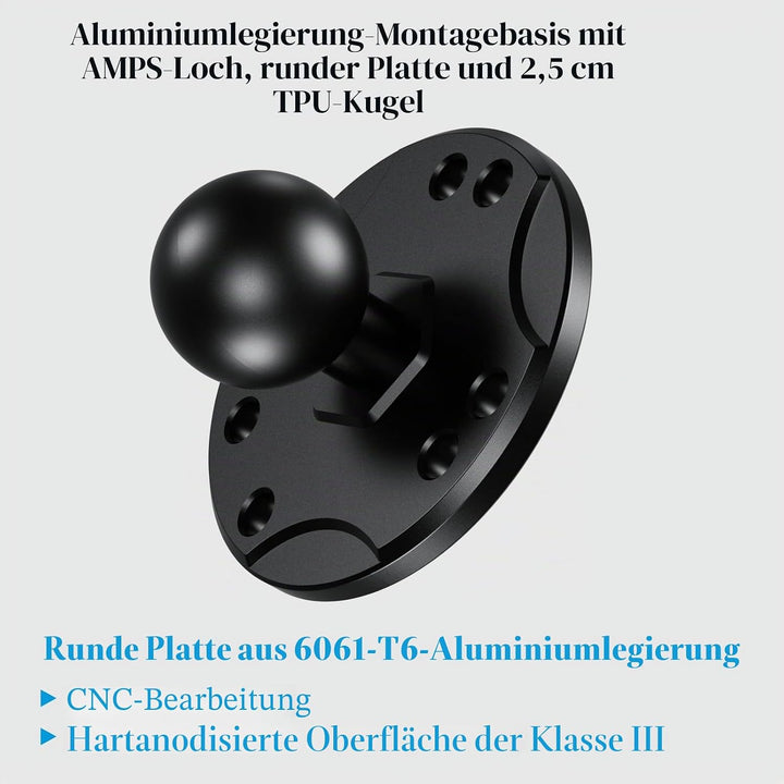 BRCOVAN 2 Stück, 1'' Kugelhalterung mit Aluminiumlegierung AMPS-Loch Runder Plattenbasis, Kompatibel