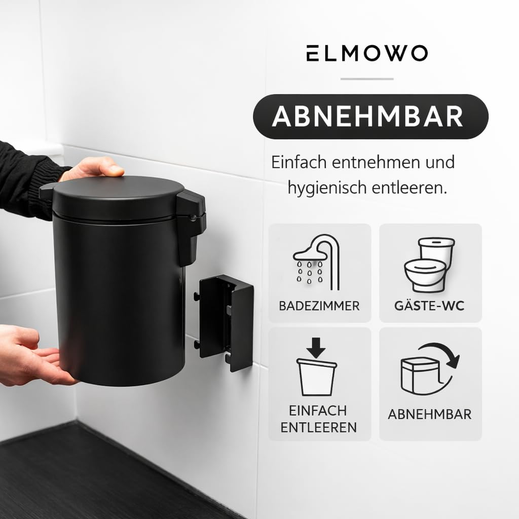 Edelstahl Kosmetikeimer 3L ohne Bohren selbstklebend inkl. Spezialkleber (extrem sicherer Halt) Bade