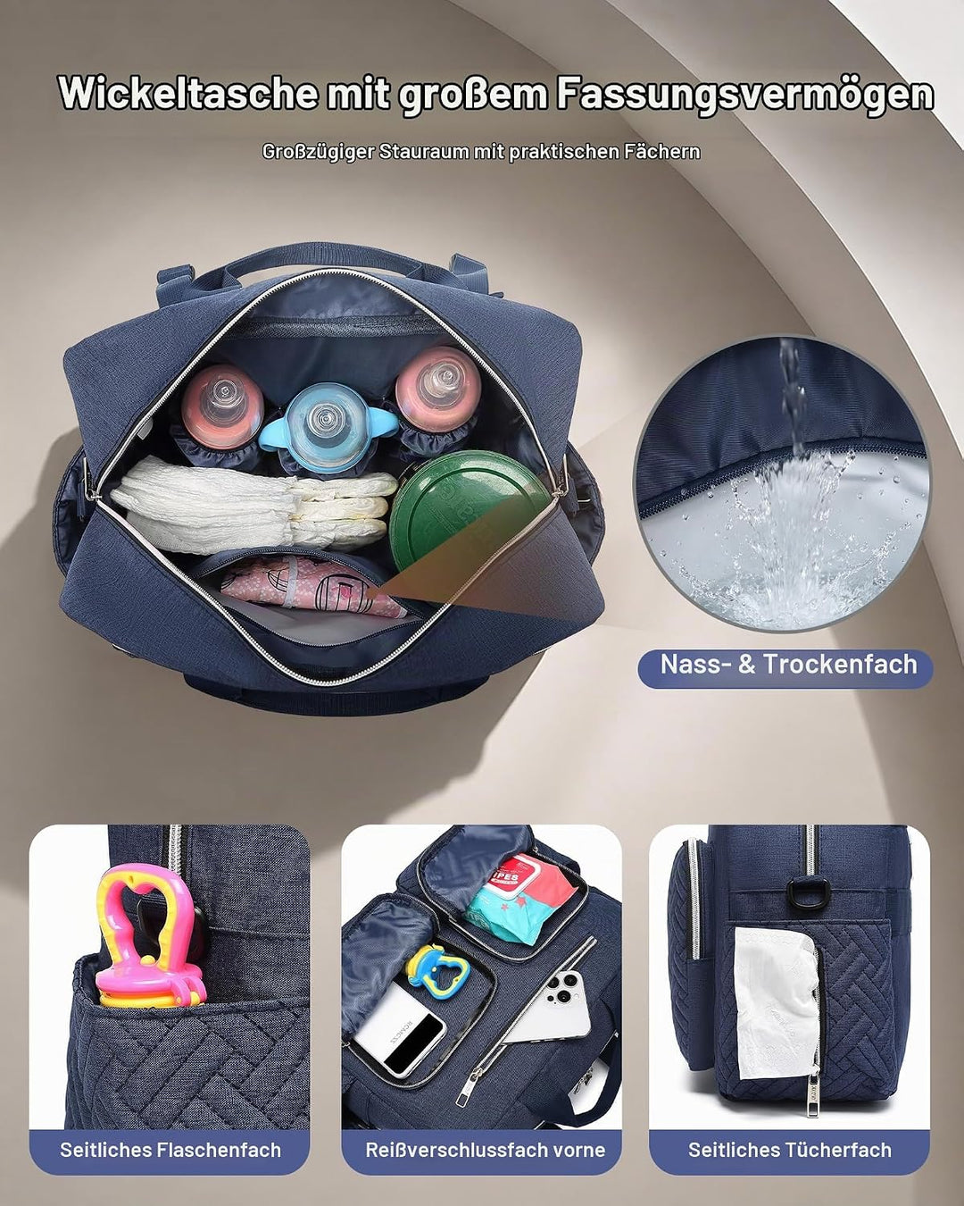 KONO Baby-Wickeltasche, stilvoll, für Mama und Papa, wandelbare Reisetasche mit isolierten Taschen G