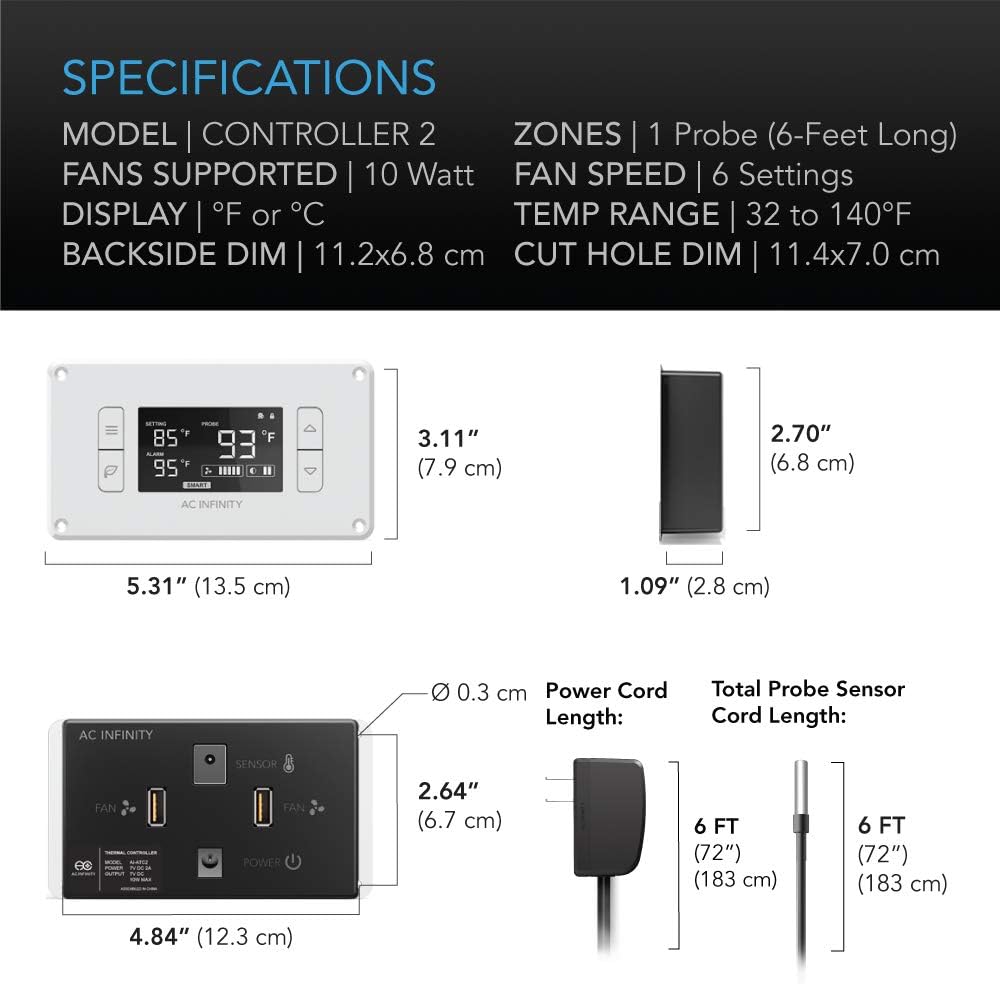 AC Infinity AIRPLATE T8 Weiss, Leise Kühlung Dual-Fan System 15,2 cm mit Thermostat Kontrolle, für H