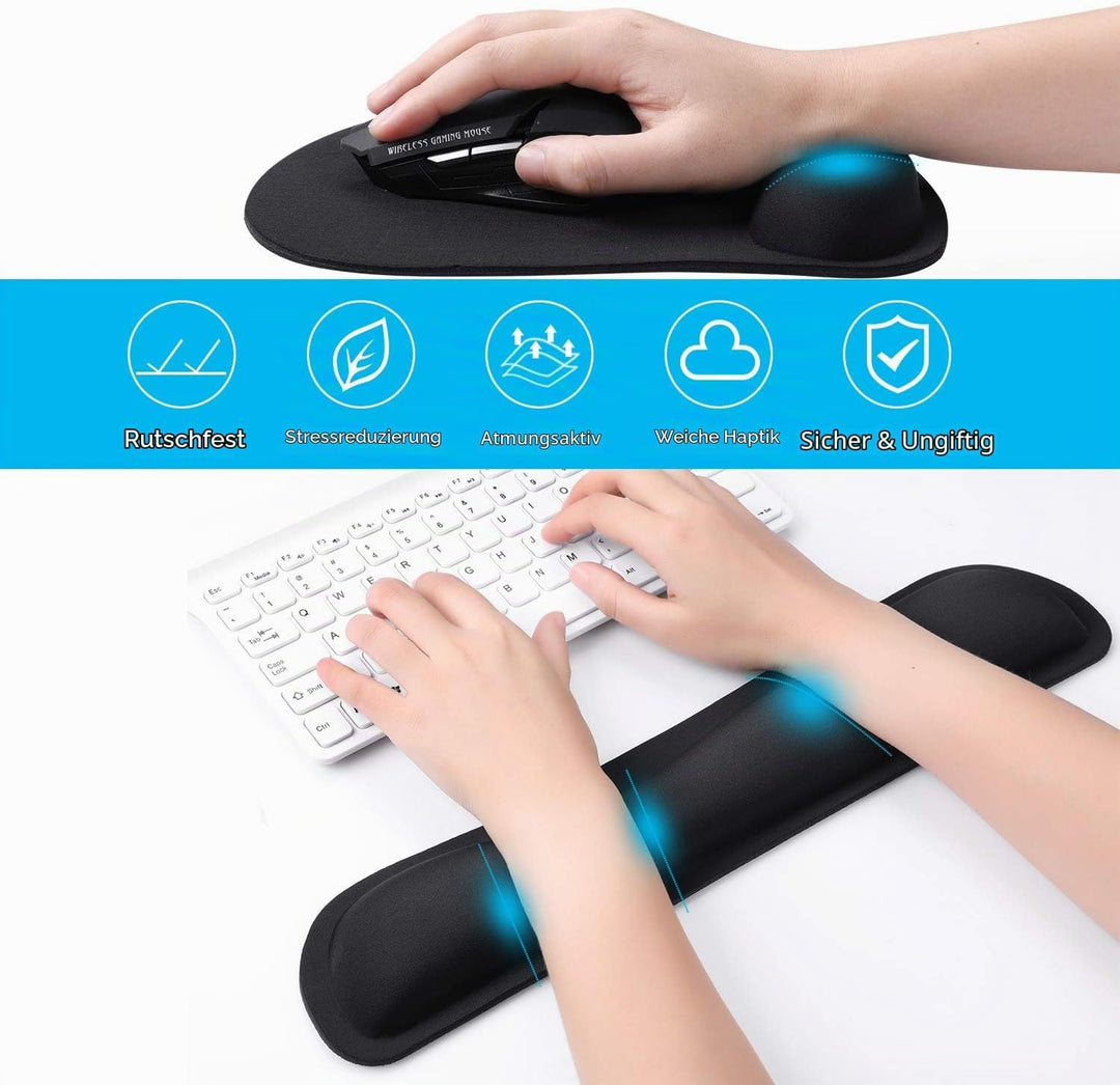 GIM Mauspad mit Gelkissen Tastatur Handballenauflage Maus mit handgelenkauflage schwarz mausmatte er