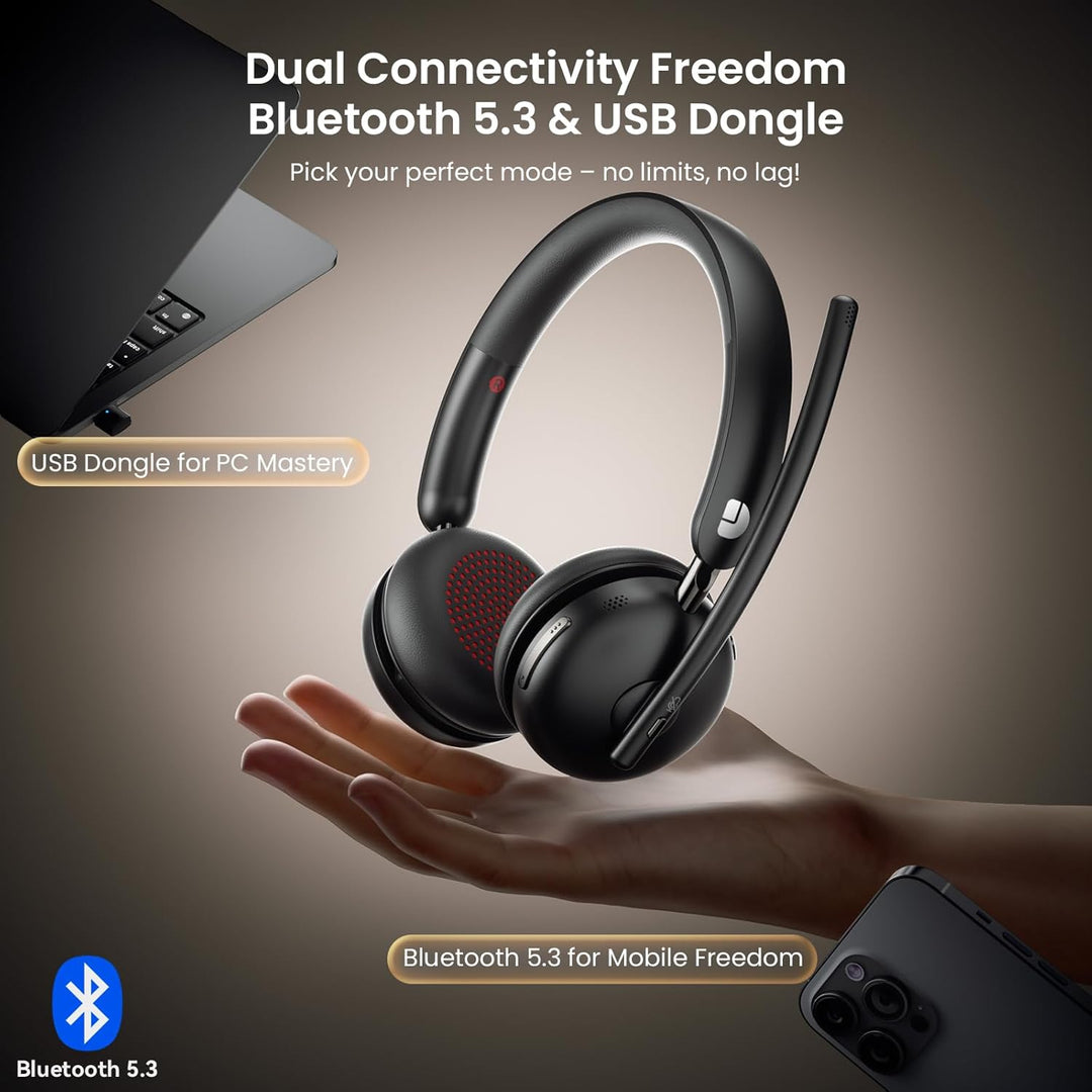 Kabelloses Headset mit Mikrofon für die Arbeit, Bluetooth 5.3 Headset mit Geräuschunterdrückung, kab