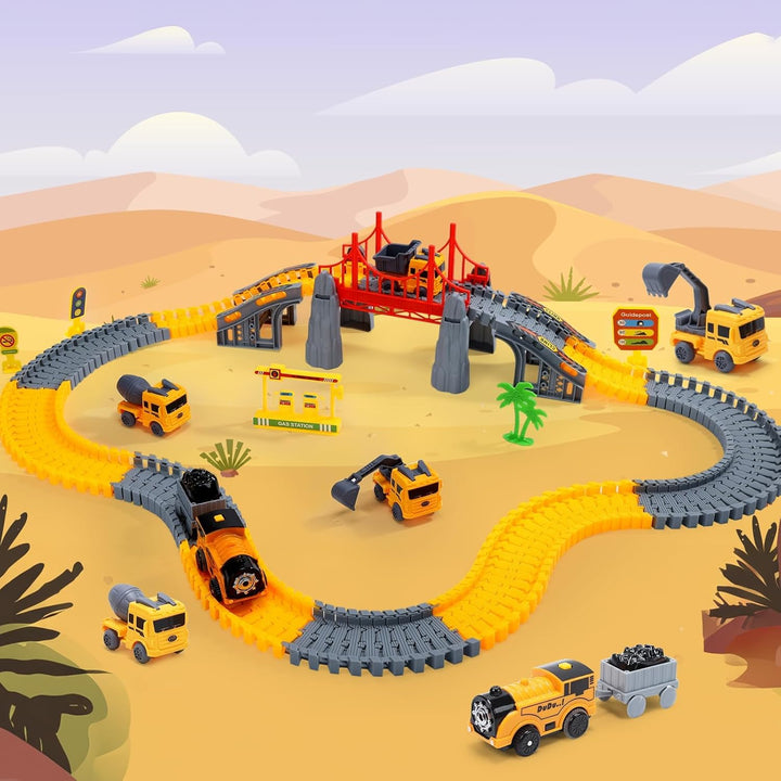 EagleStone Konstruktions Rennbahn Set für Kinder 206 Teile Flexibles Spielzeuggleis mit 1 Elektrisch