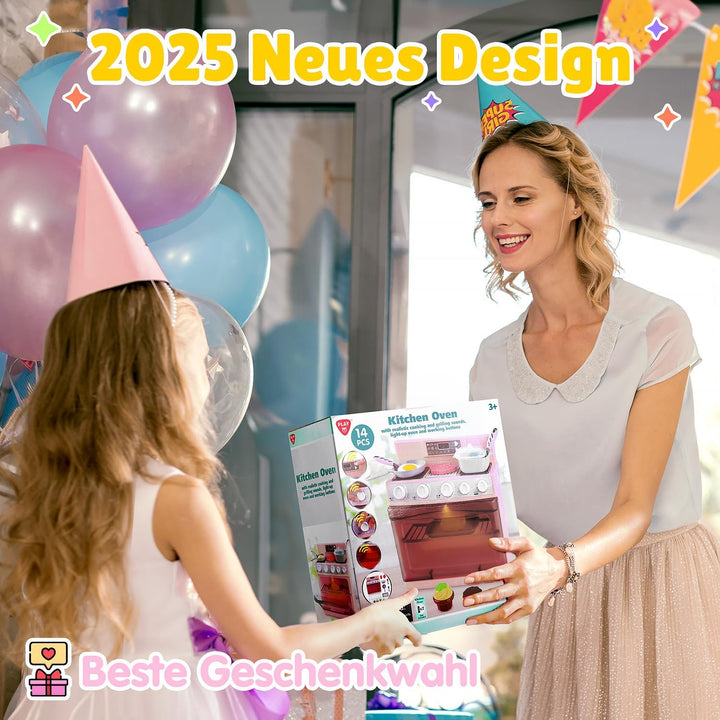 PLAY Kinderküche Zubehör Backofen Spielzeug Set, Küchengeräte Kinder Set mit Ofen, Lebensmittel Spie