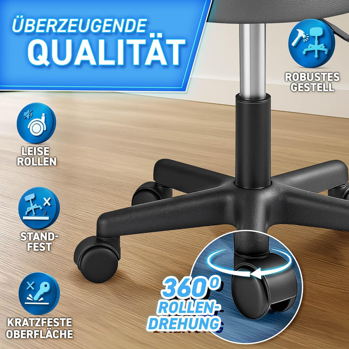 TRESKO® Rollhocker höhenverstellbar 10 cm Dicke Polsterung bis 150 kg | Hocker 47-60cm | Arbeitshock