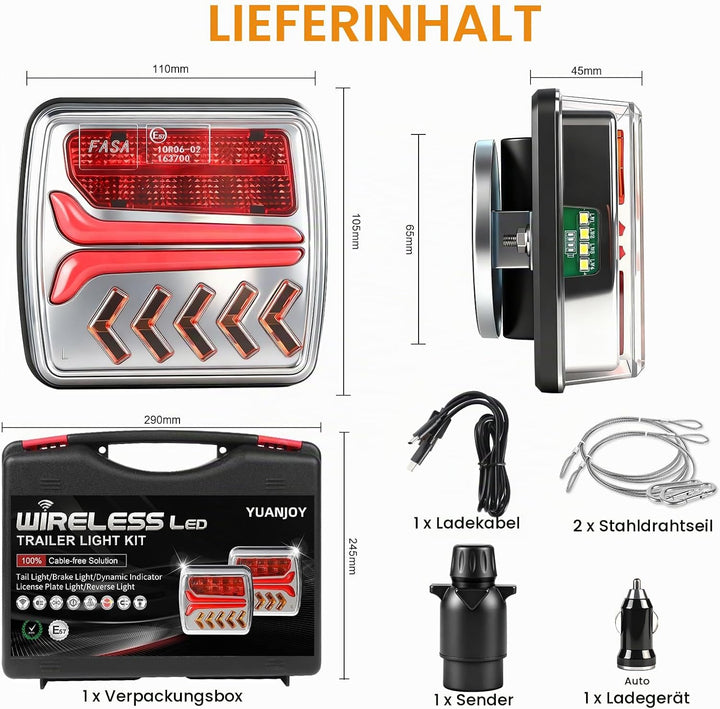 Kabellose LED Rücklichter Anhänger Set, 12V Dynamische Anhänger Rücklichten, Rücklicht Auto Wohnwage