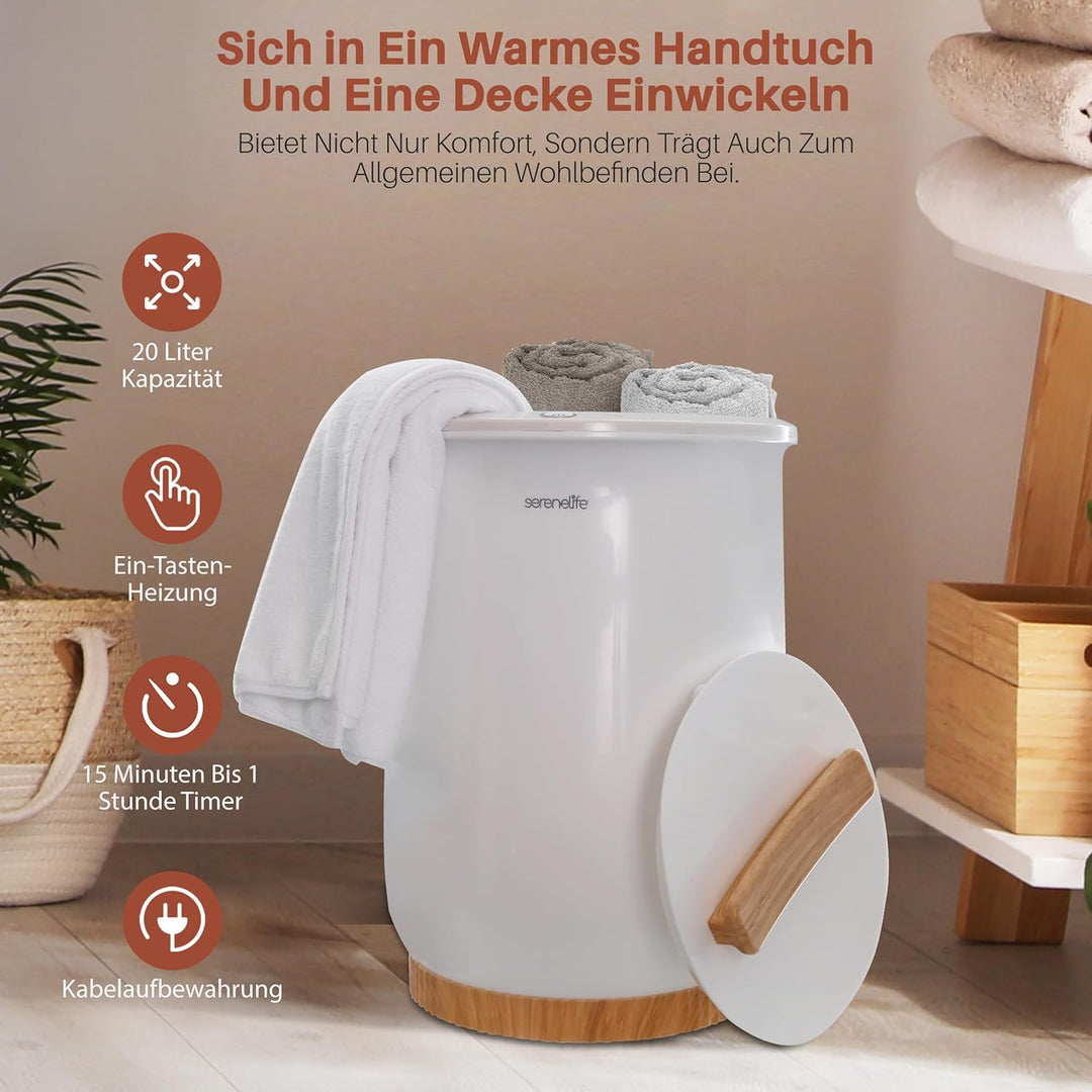 SereneLife Eimer Handtuchwärmer Elektrisch – Towel Warmer – Wellness Handtuch Wärmegerät 20L in Weis