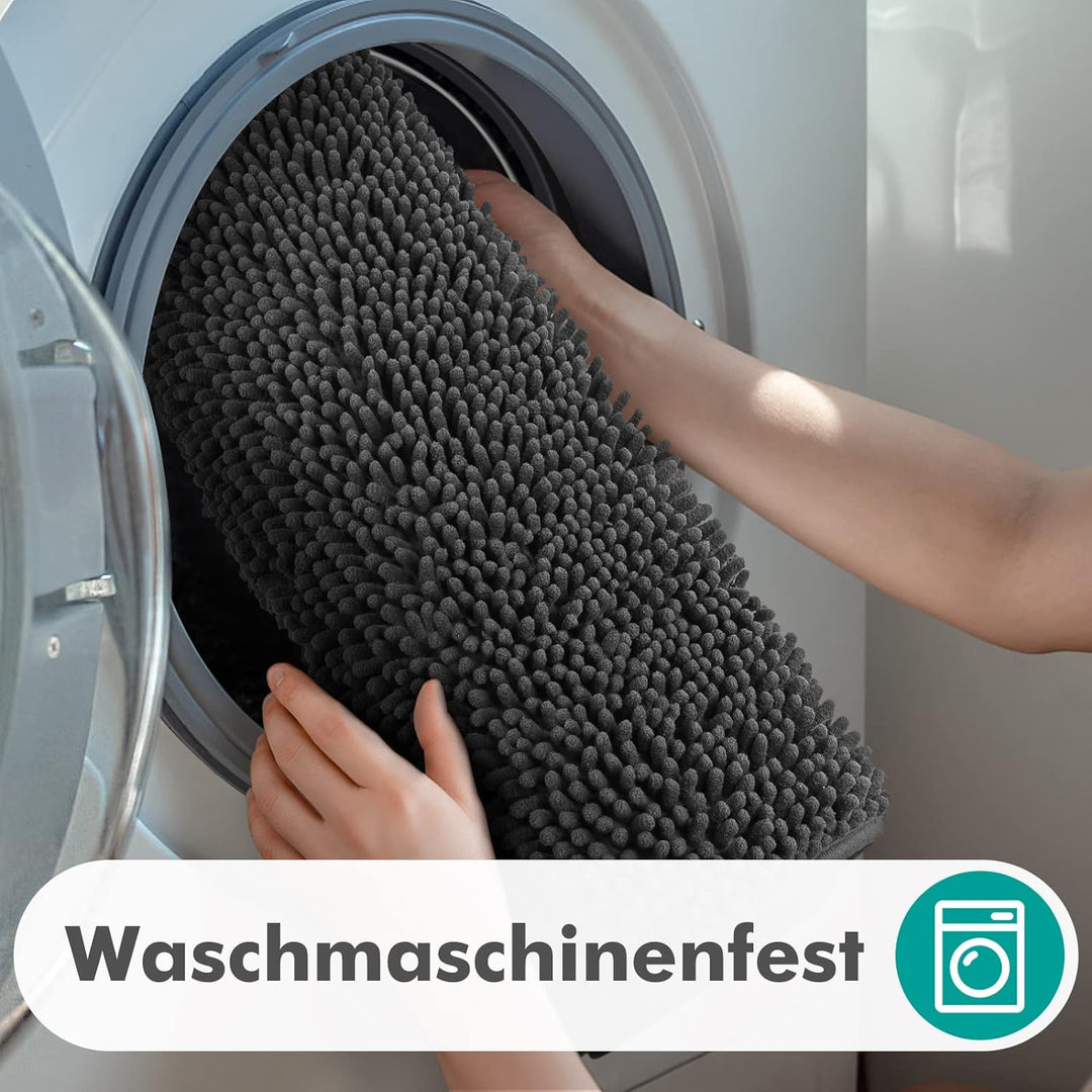 MEKO Badematte aus Chenille, 2er Set Badezimmerteppich rutschfest Duschvorleger und saugfähiger U-fö