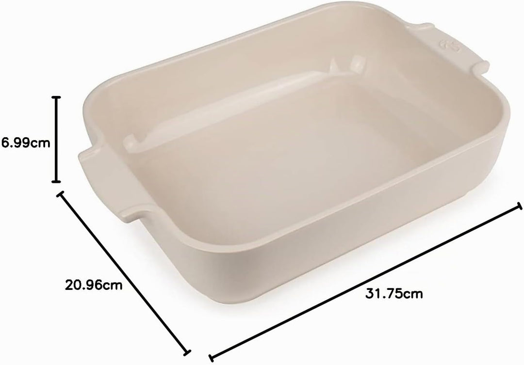 Peugeot Appolia Rechteckige Auflaufform mit Griffen, Keramik, Ecru / Weiss, 7,2x32x21,7 cm, Fassungs