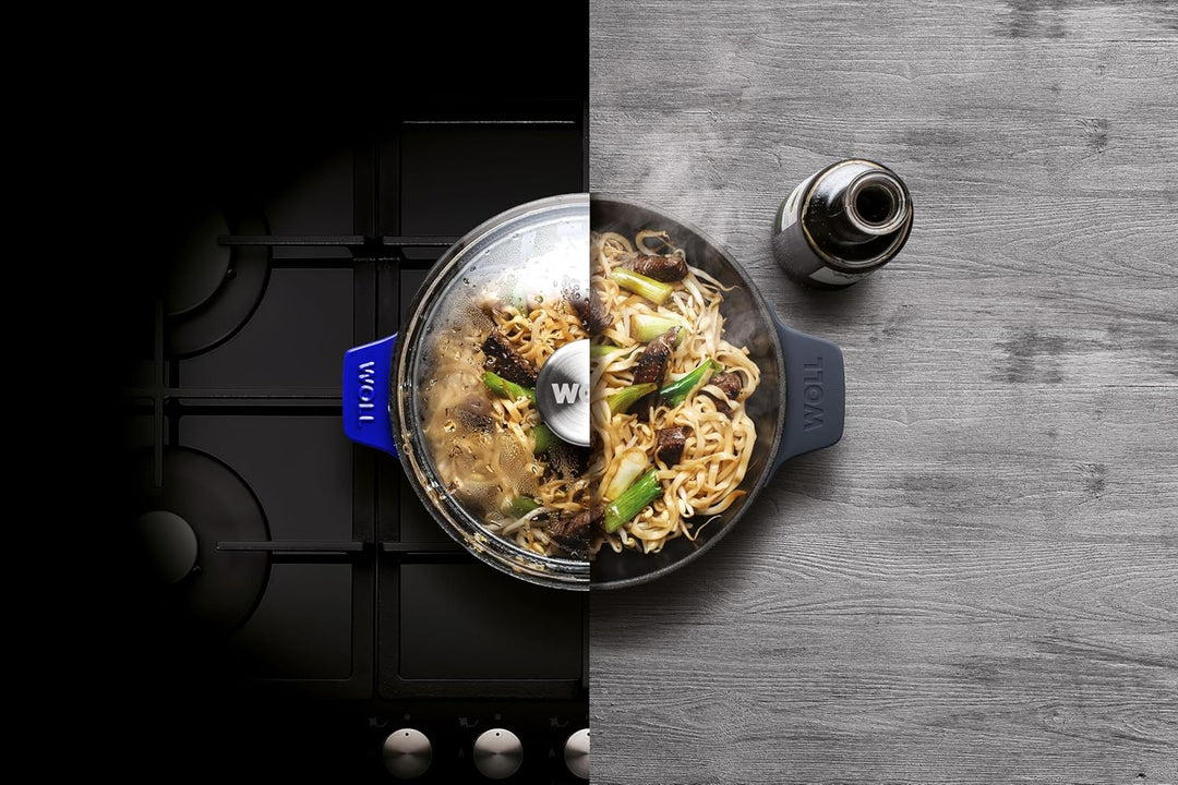 Woll Iron Servierpfanne mit Deckel und Silikongriffen - Induktiv -, Ø 20 cm, 5,5 cm hoch - Geeignet