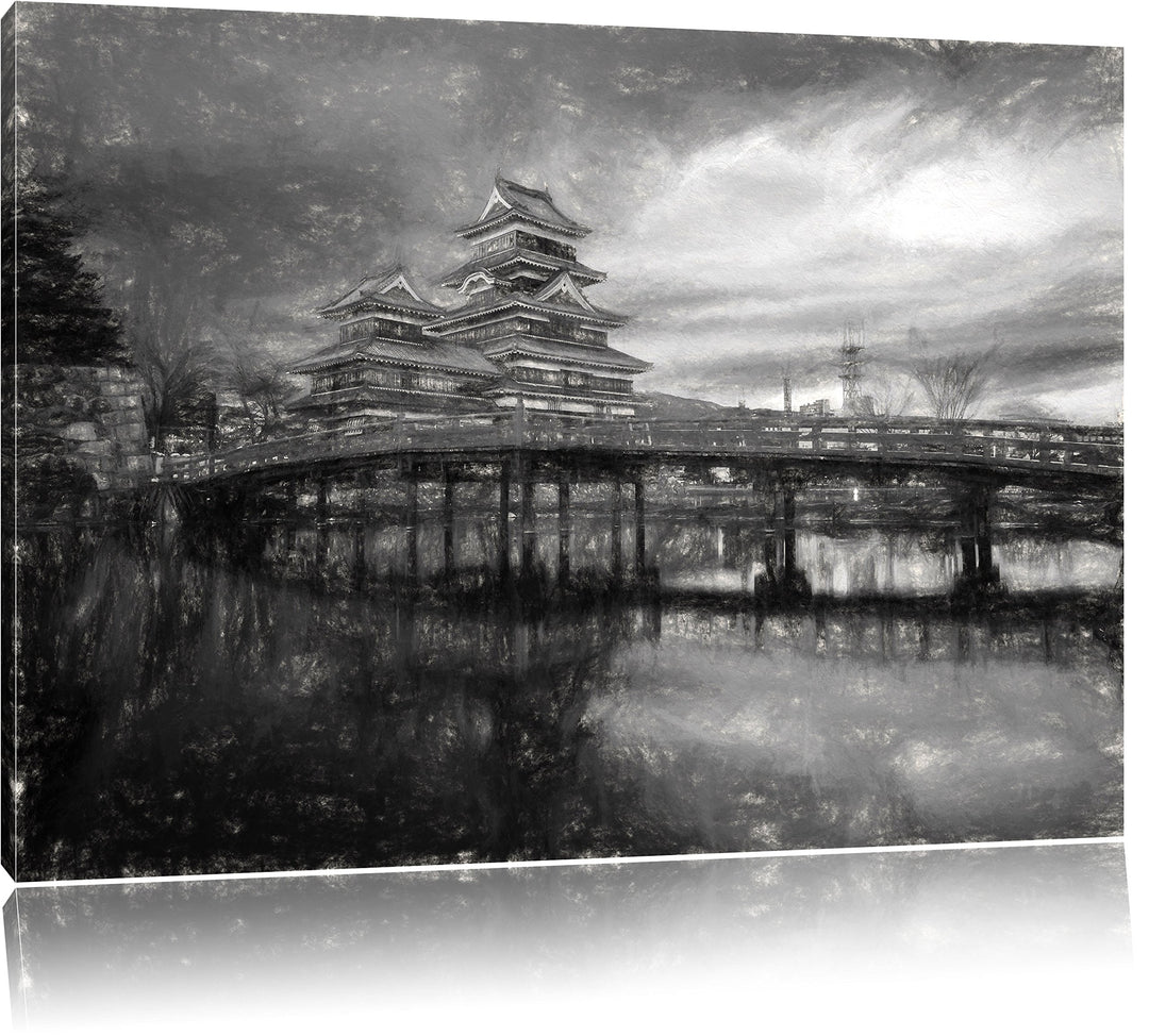 Pixxprint asiatischer Tempel an See als Leinwandbild/Grösse: 100x70 cm/Wandbild/Kunstdruck/fertig be