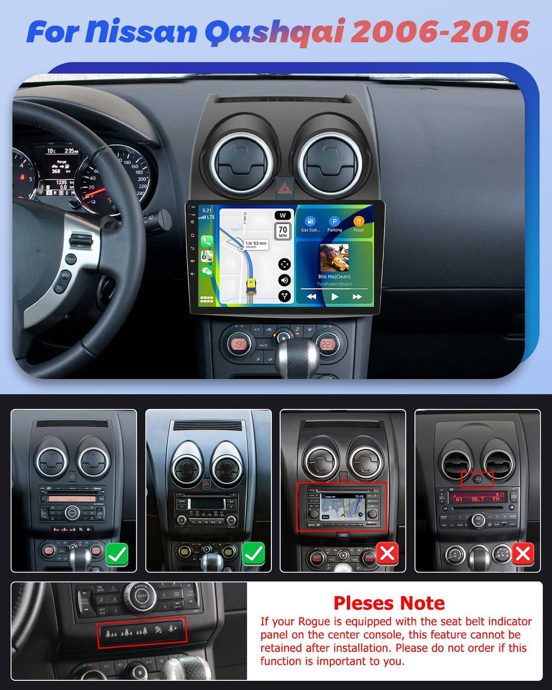 Hikity 2+64GB Android 15 Autoradio für Nissan Qashqai J10 2006-2016, 9 Inch IPS Touch Screen Radio m