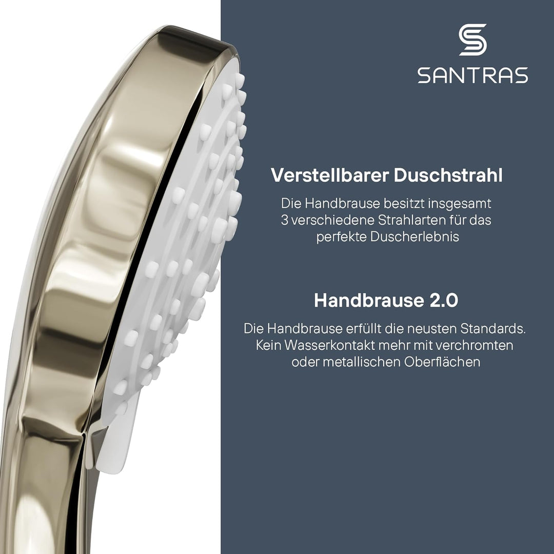 SANTRAS® Handbrause mit dreifach verstellbaren Duschkopf in Edelmessing Edelmessing Dreifach verstel