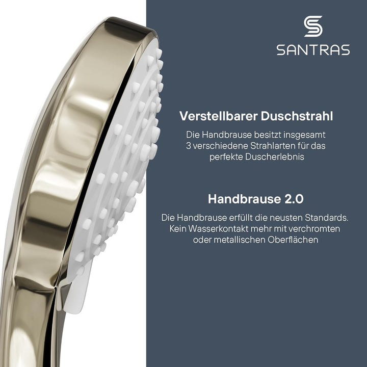 SANTRAS® Handbrause mit dreifach verstellbaren Duschkopf in Edelmessing Edelmessing Dreifach verstel