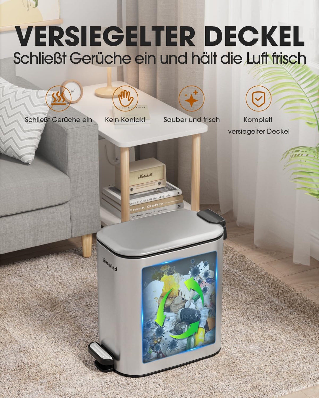 lovewind 6L Badezimmer Mülleimer, schmaler silberner Treteimer zum Platzsparen, kleiner Mülleimer fü