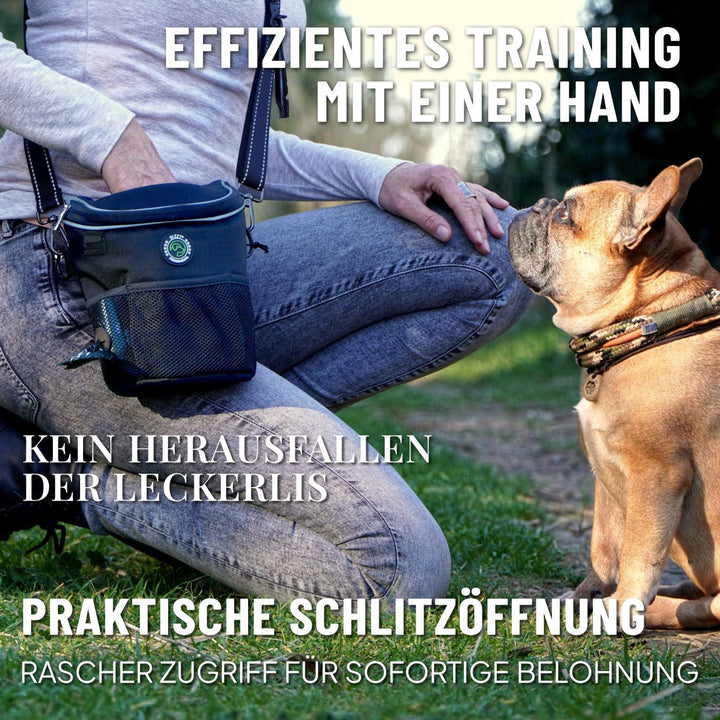 GIZZY® Leckerlitasche für Hunde + REGENHAUBE I Leckerlibeutel für Hunde mit praktischer Einhand-Öffn