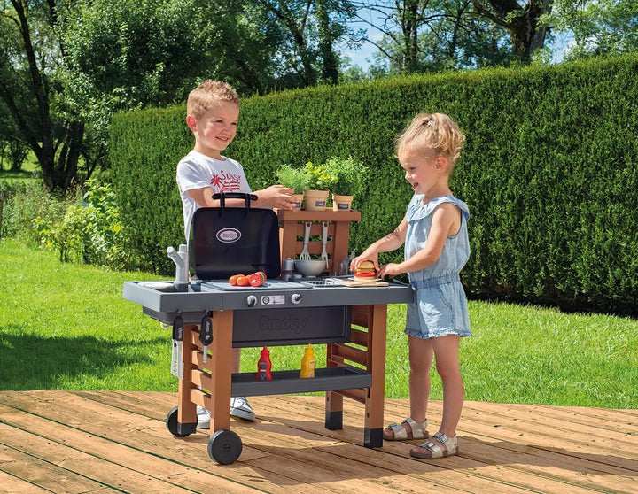 Smoby - Outdoor Gartenspielküche - inklusive Grill, Spülbecken mit Wasserpumpfunktion und vielen Zub